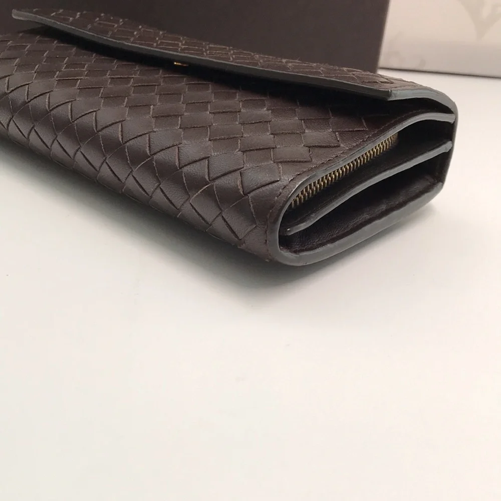 New Bottega Veneta Leather Wristlet Checkbook Wallet – Brown/Black